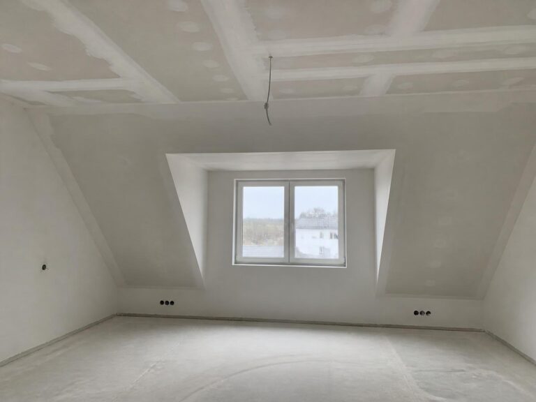 Verspachtelte Trockenbaudecke in einem hellen Innenraum